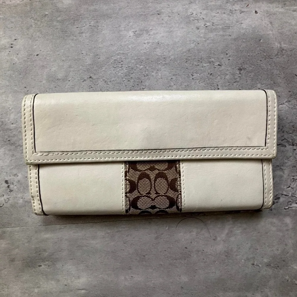 Coach Wallet Women OS White Signature Leather Canvas Bifold